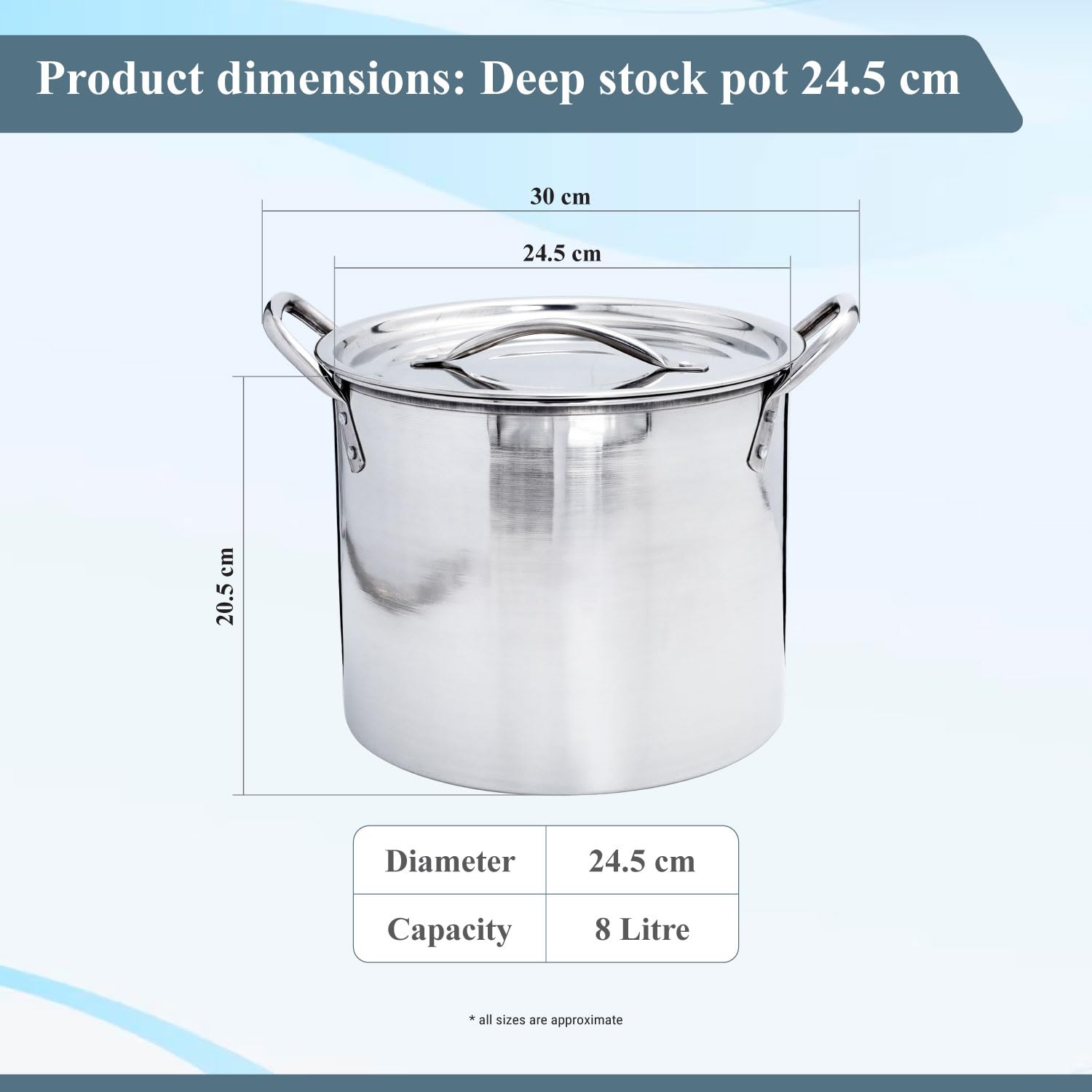 Buckingham Stock Pot with Stainless Steel Lid Premium Quality Multi Purpose Cooking Pot for Cooking Soups Stews & Brew Boiling 8 litres