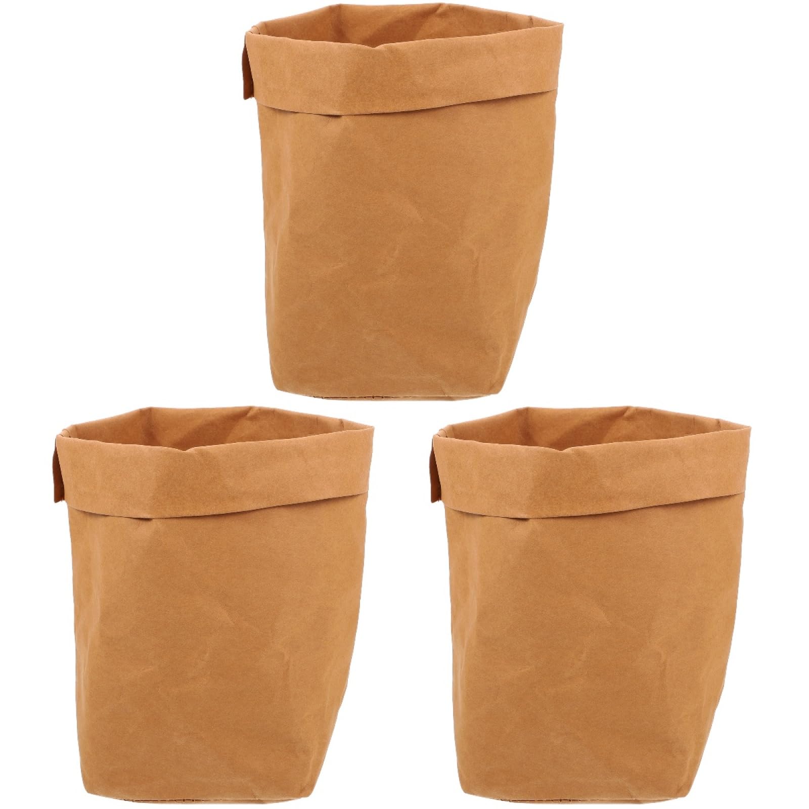 MAGICLULU Washable Kraft Paper Storage Bags for Food 3Pcs Reusable Brown Kraft Pouches for Vegetables Fruits Bread Pantry Organization 9.44X9.05X6.29