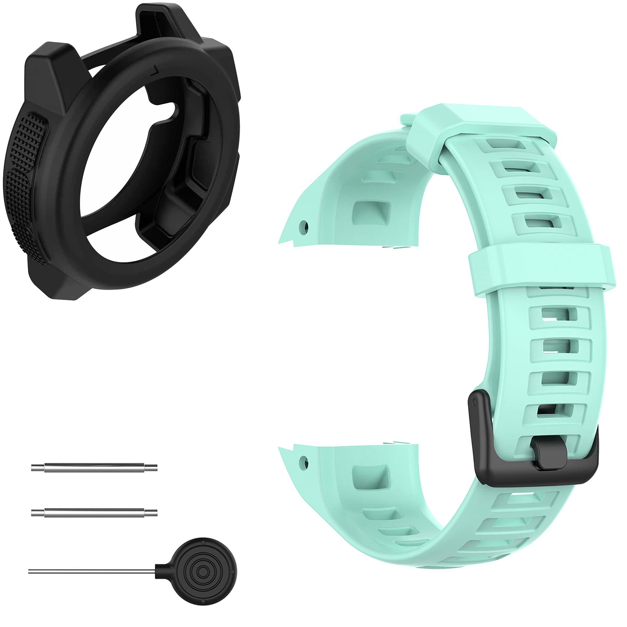 Pasek z etui kompatybilny z Garmin Instinct dla kobiet mężczyzn, klasyczny miękki silikonowy pasek do zegarka Garmin Instinct Tide / Tactical/Dual/Power Surf/Power/Esports Watch (miętowy pasek