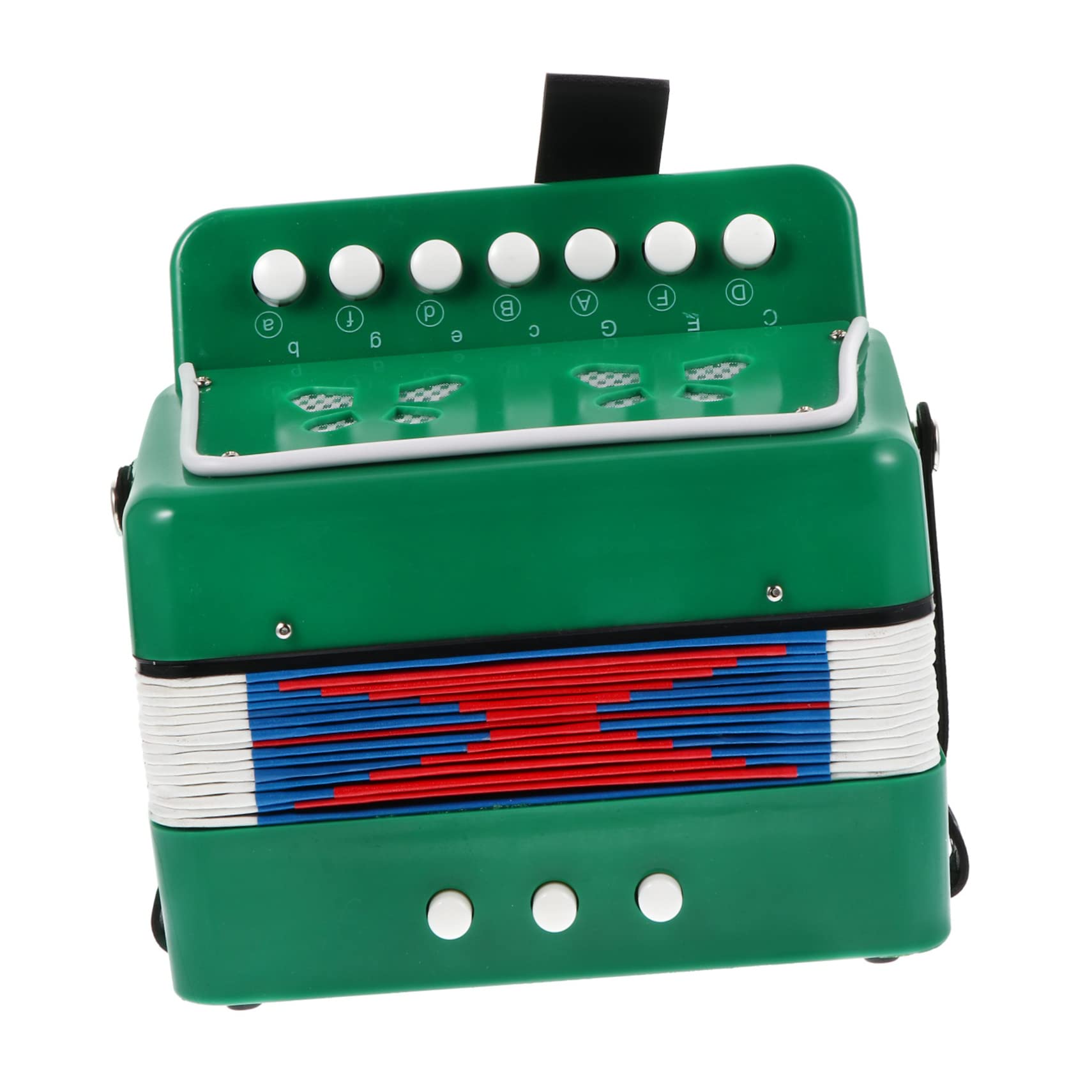 Acordeón Adorable para Niños de 7 Teclas en Plástico Verde, Instrumento Musical Seguro y Creativo para Mejorar Habilidades Cognitivas Infantiles
