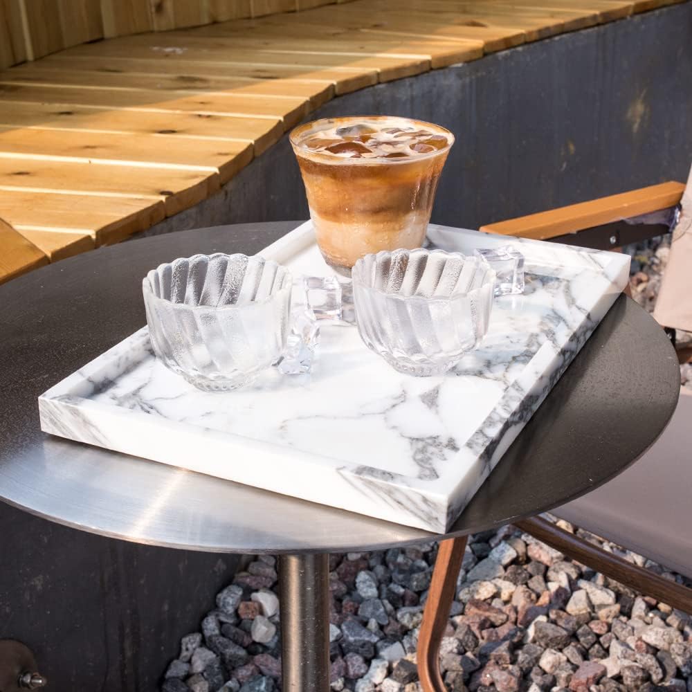 Real Luxurious Natural Marble Vanity Tray Genuine Marble Storage Tray for Home Decor Stone Tray for Bathroom/Kitchen/Vanity/Dresser Non-Resin/(arabescato) - Image 5