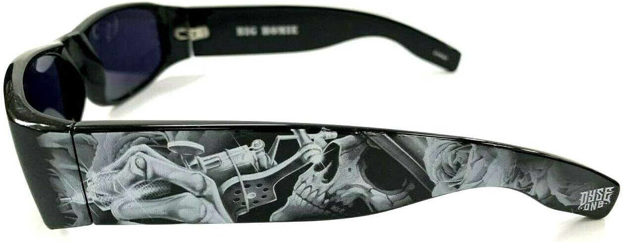 Authentic Shades Black Guns Skull Inked Sunglasses California Lowrider Locs Style