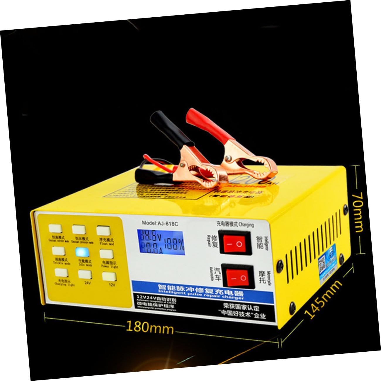 MAGICLULU Caricabatteria per Batteria Auto e Moto 12v-24v 220w Metallo Carica Automatica e Arresto Automatico per Batterie Gel Generale