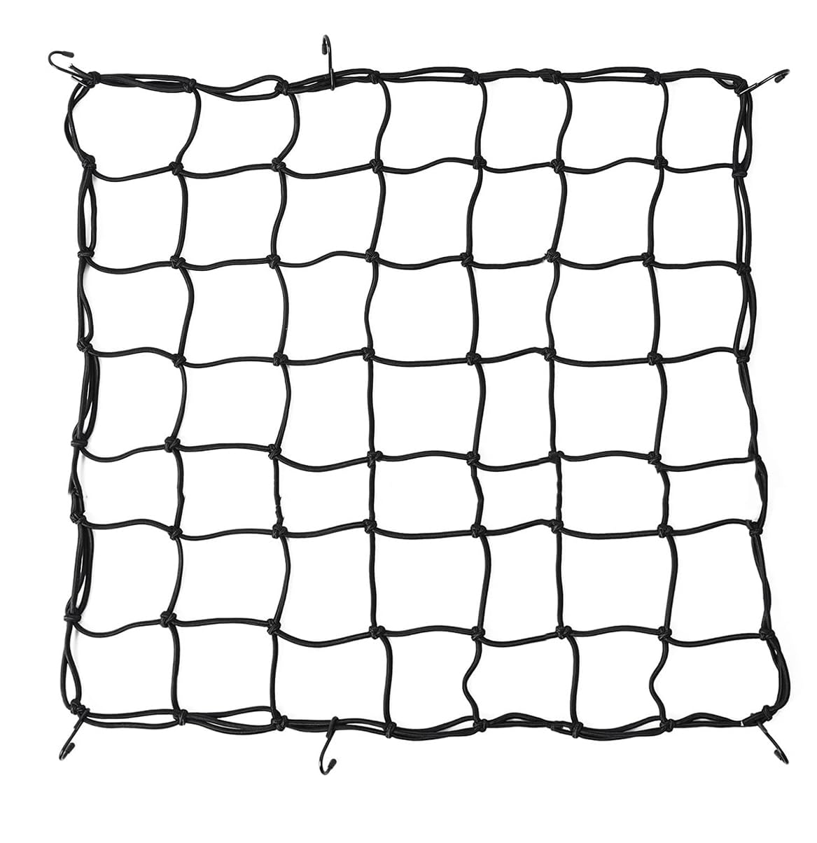 Bike Cargo Net 15"x15" (Expands 30"x30") | Elastic Bungee Net with 6 Hooks for Helmet, Seat & Luggage – Black, 1pc-image-2