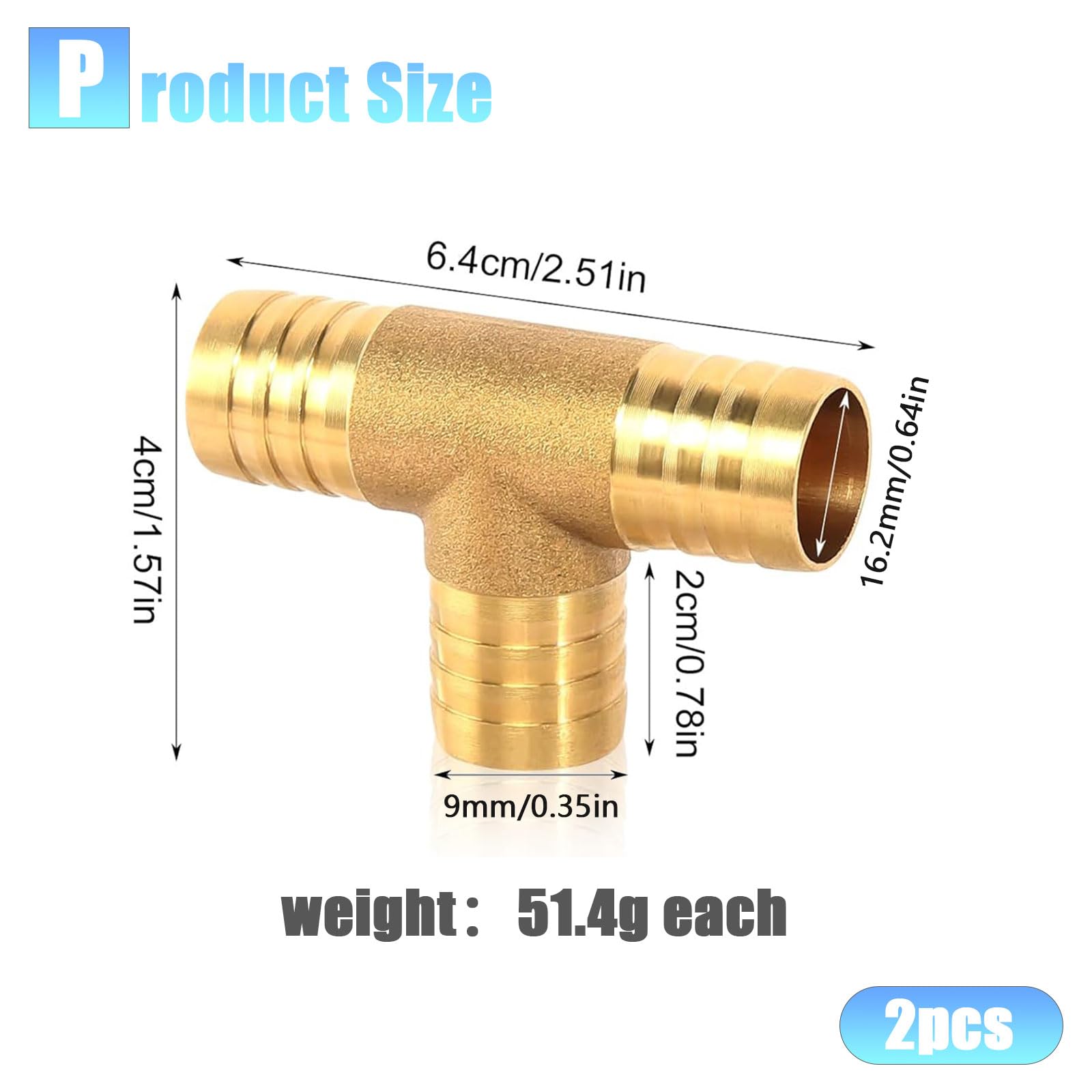 2 tubi in ottone a 3 vie, 19 mm, in ottone di alta qualità per collegamento dell'acqua, tubo da giardino e tubi dell'olio, facile da montare, senza attrezzi, compatibile con tubi da 3/4