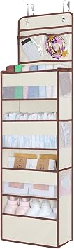 Univivi Over Door Hanging Organizers for Baby Essential, 5-shelf, Beige | Fabric Over Door Storage, Large Compartments and Mesh Side Pockets, Storage for Baby Nursery, Laundry, Bedroom and Bathroom
