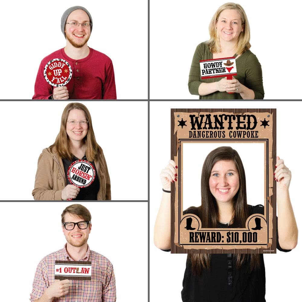 Big Dot of Happiness Western Hoedown - Wild West Cowboy Party Selfie Photo Booth Picture Frame and Props - Printed on Sturdy Material
