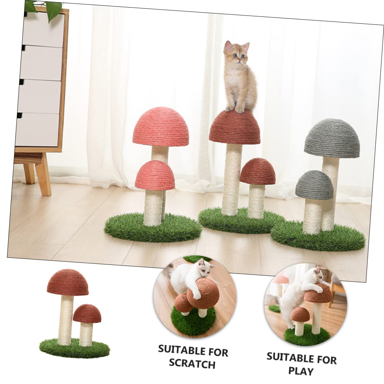 Kisangel Griffoir pour Chat Sisal avec Base Forme De Jouet à Gratter pour Chat Stimule Instinct Naturel Garde Actifs