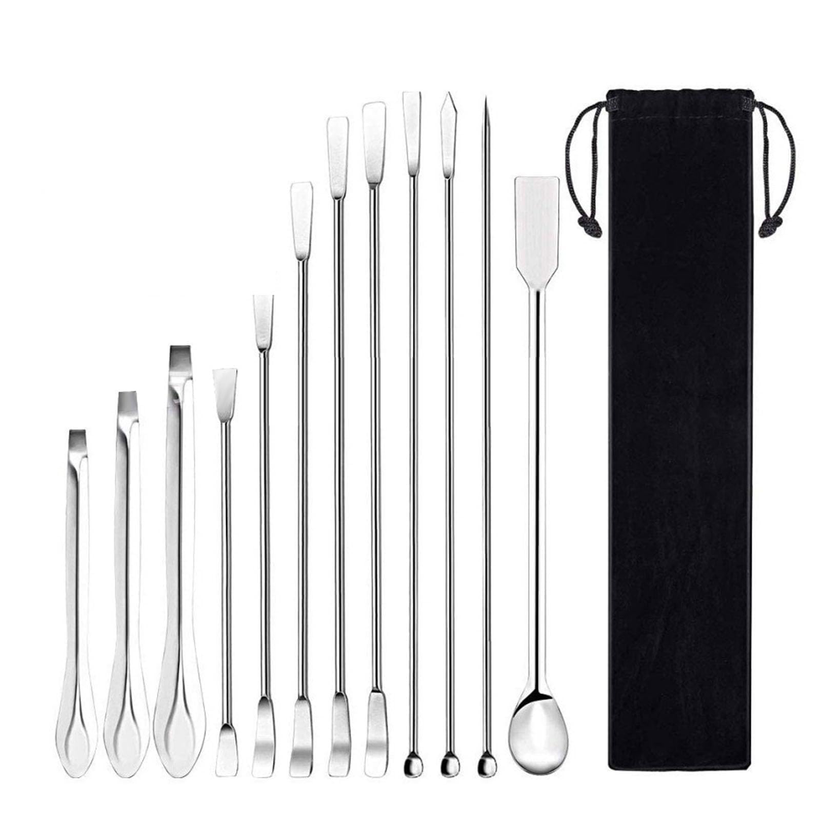 QANYEGN 12Pcs Laboratory Spatula, 304 Stainless Steel Sampling Scoop, Micro Lab Scoop Spoon Mixing Spatula for Powders Gel Cap Filler, Capsule Filler, Laboratory Sampling Equipment