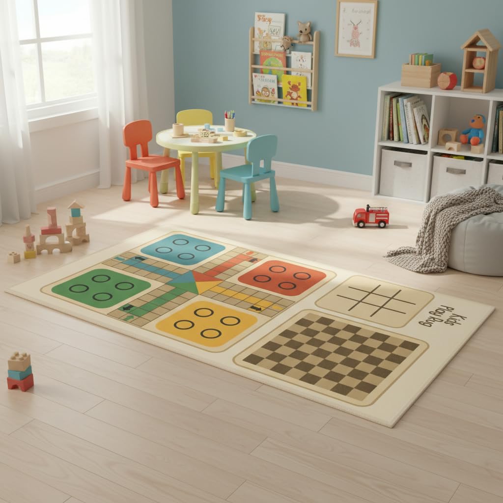 Fusionova Kids Activity Rug & Play Mat – Educational Floor Mat for Children, Learning, Mindfulness & Games, Kids Rugs for Bedroom & Playroom – 40” x 63” (3-in-1 Gaming)