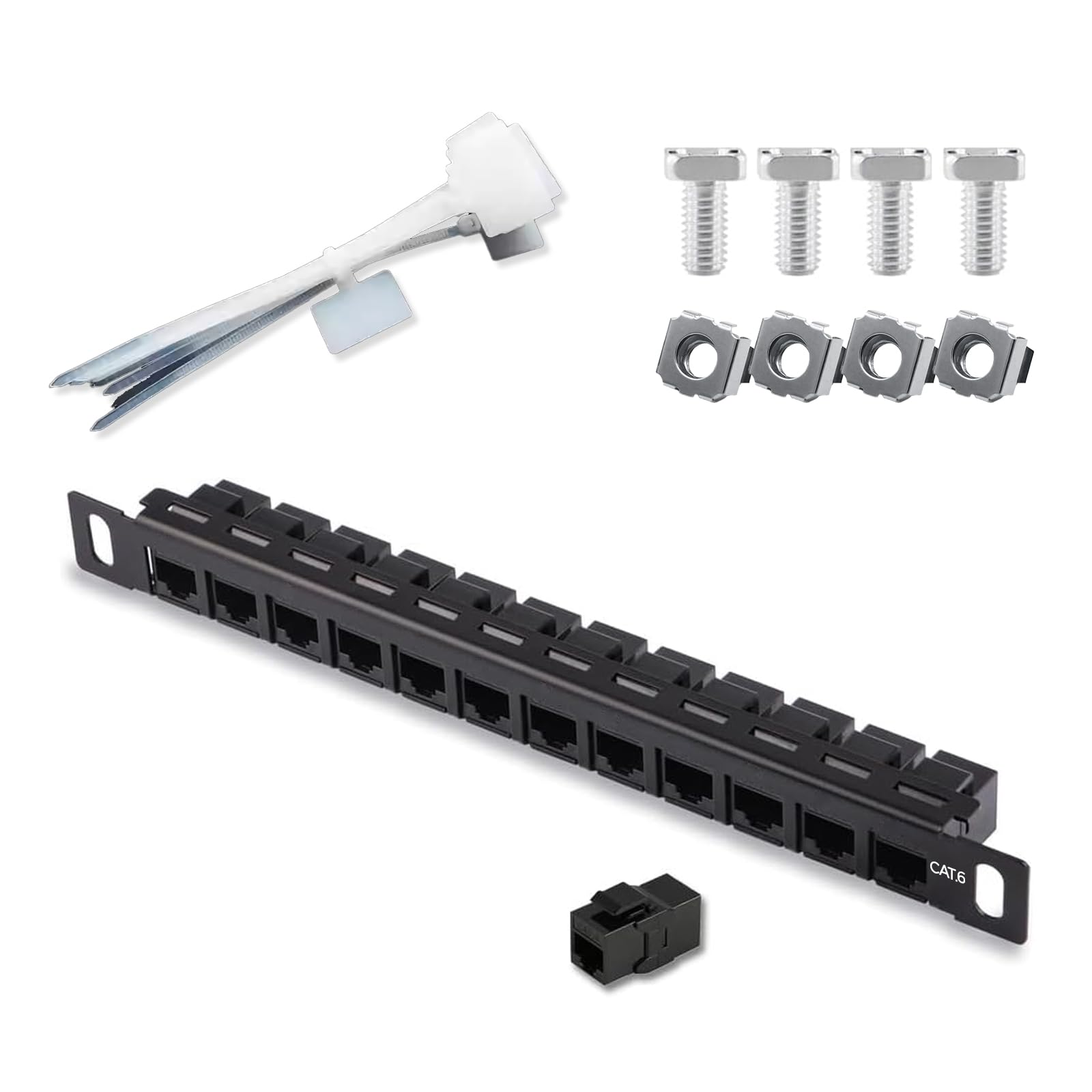 Pannello Patch a 12 Porte, Pannello Patch Cat6 per Montaggio Su Rack 0,5u, Pannello Patch Di Rete Professionale Mini Rj45 110, Facile Da Installare, Differenziazione Dei Cavi (Rj45 Diritta)