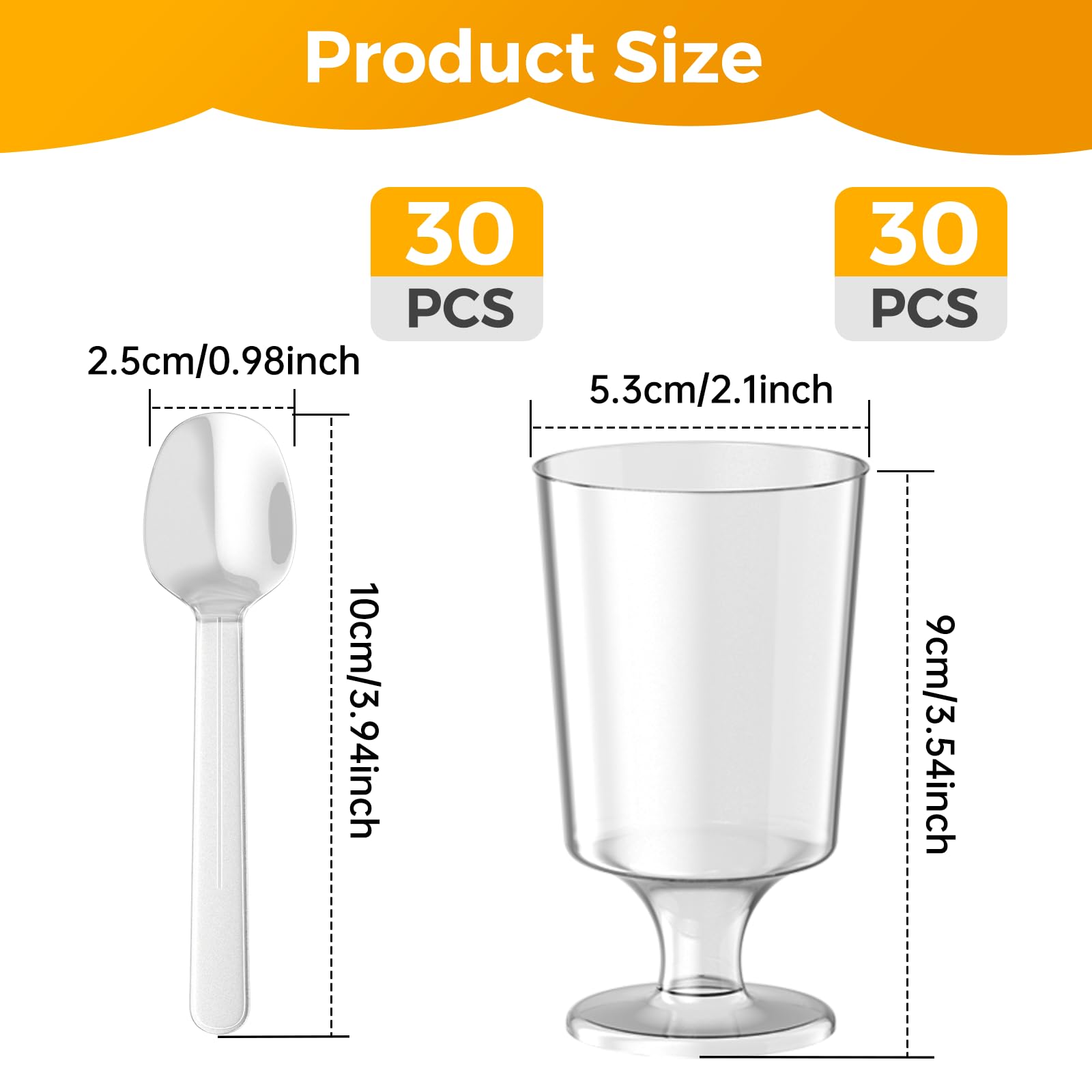 Plastikowe słoiki deserowe, 30 sztuk, kubki deserowe, z łyżeczkami, 120 ml, okrągłe, przezroczyste plastikowe kubki wielokrotnego użytku, na wesele, imprezę
