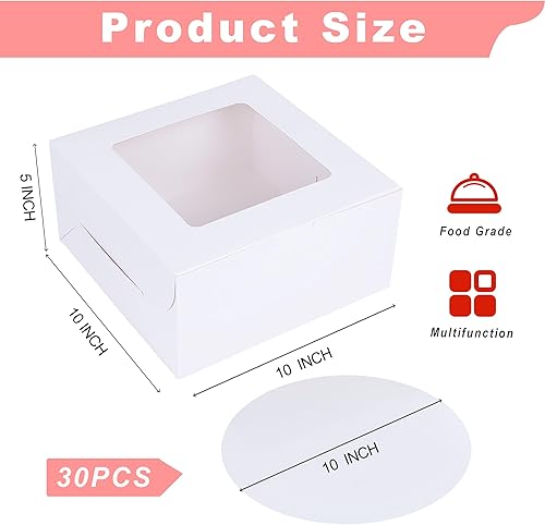 Miniatura 2 de Caja blanca para pasteles de 10 x 10 x 5 pulgadas (60 unidades, 30 cajas y 30 tableros) con tablas para pasteles, cajas de panadería con ventana