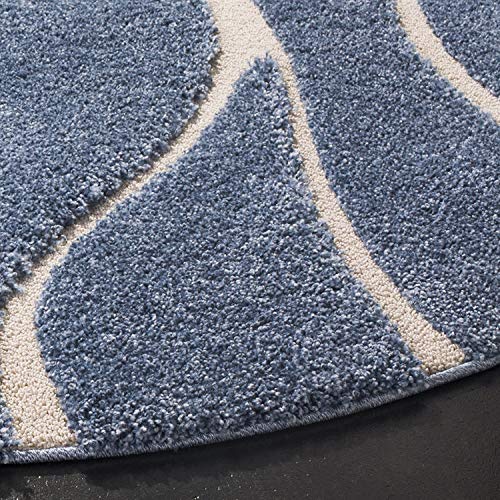 Image of Geometric Wave Shaggy Rectangular Carpet For Living Room,Bedroom,High Low Design Finish Microfiber 1.8 Inch Pile High,6X9 Feet Royal Blue|Ivory Color