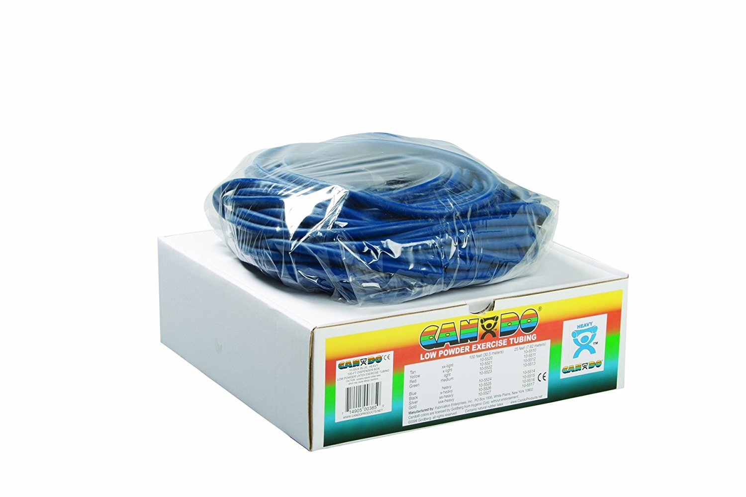 CanDo 10-5524 Preferred Colors Exercise Tubing in Dispenser Box, 100' Length, Heavy, Blue