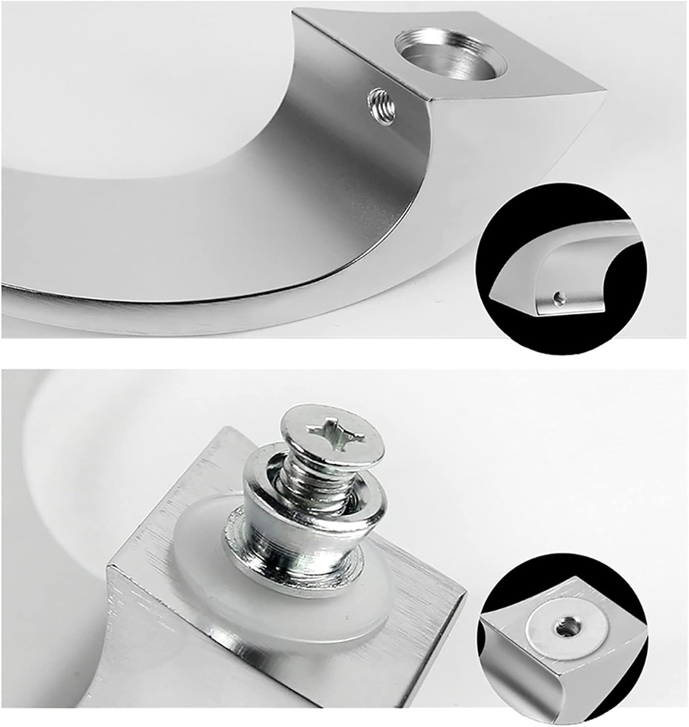 Gate Hardware Simple Bathroom Glass Door Handle Office Semi-Circular Aluminum Alloy Push-Pull Door Handle/Wardrobe Handle-Silver,1 Pair