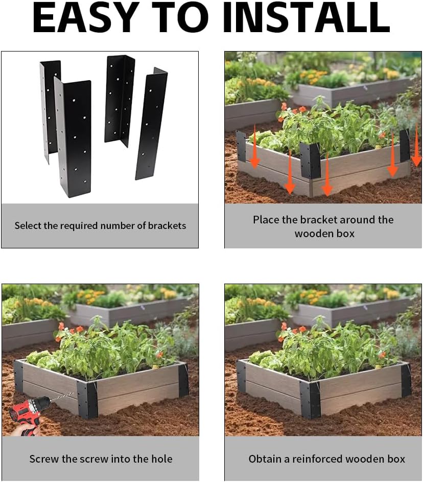 16 Pieces Raised Garden Bed Corner Brackets, 11'' x 3'' x 3'' Metal Garden Corner Bracket Decorative, L Bracket Heavy Duty Corner Brace for Furniture Flower Vegetable Planter