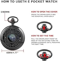 Vista 7 de Tiong Reloj de bolsillo con diseño de estrella azul hueca números romanos cuarzo con cadena regalos de cumpleaños de Navidad