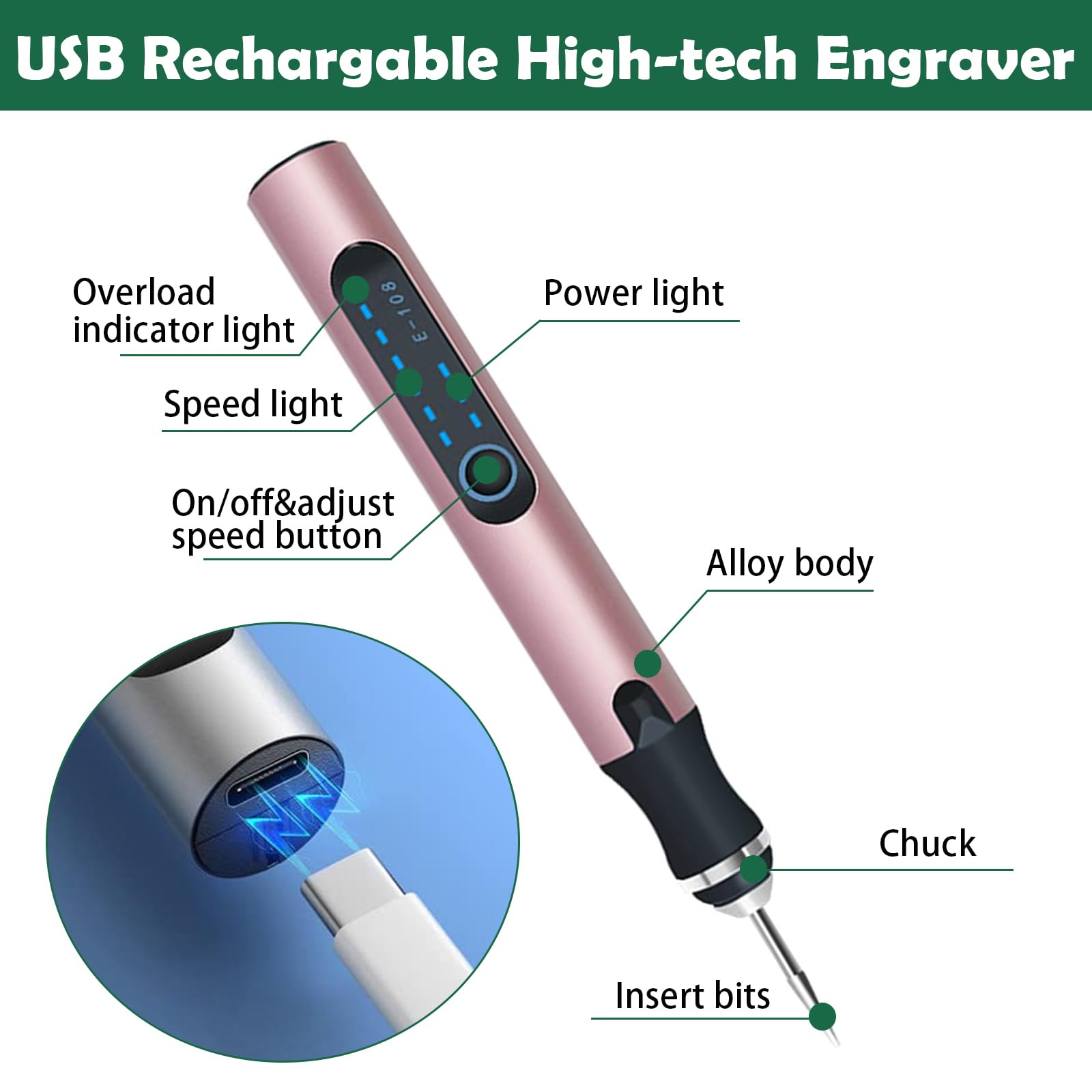 Professional Engraving Pen, Suitable for Metal, Wood, Glass and Plastic, Customizer Engraving Pen Made for DIYers and Gifters, Professional Engraving Pen Kit(Rose, Set C)