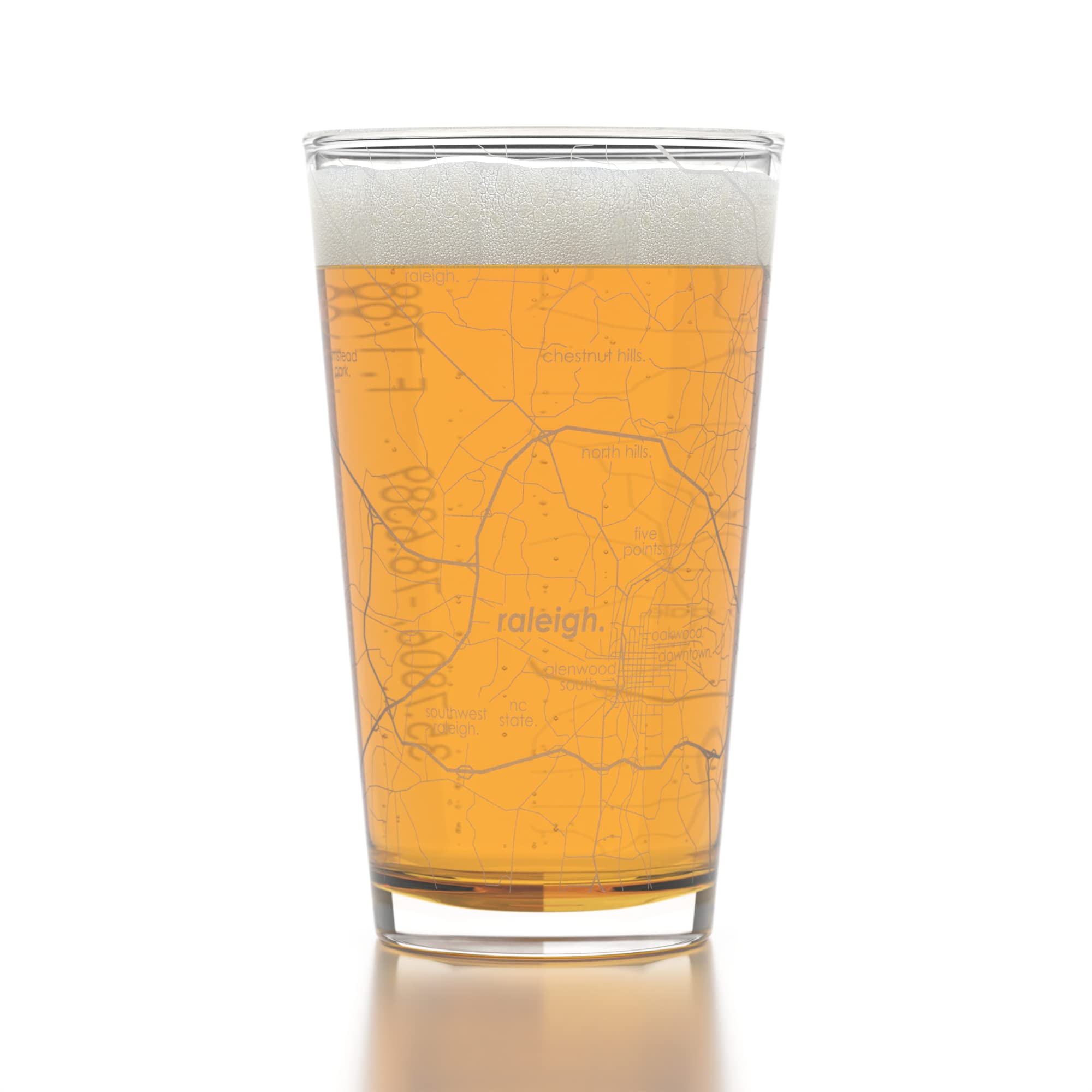 Well Told Vaso de cerveza grabado con mapa de Carolina del Norte de Raleigh, vaso de cerveza grabado (473 ml, transparente) con mapa de la ciudad, vaso de cerveza personalizado, regalos para los