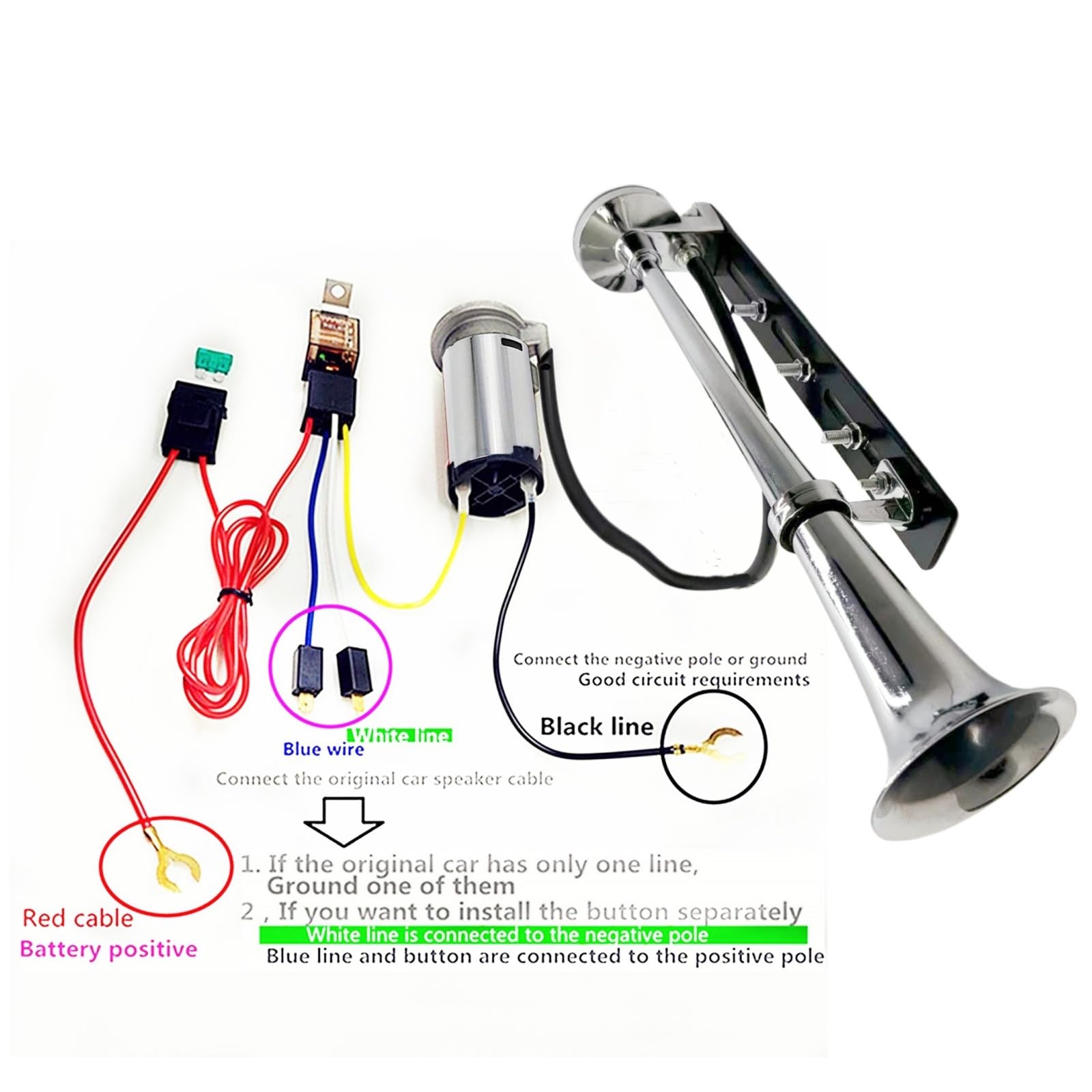 Clacson auto Clacson camion Clacson nave Air horn 150db corno d'aria argento Accessori regolabili per l'installazione Tromba d'aria in zinco cromato Car horn per 12V camion barca ect
