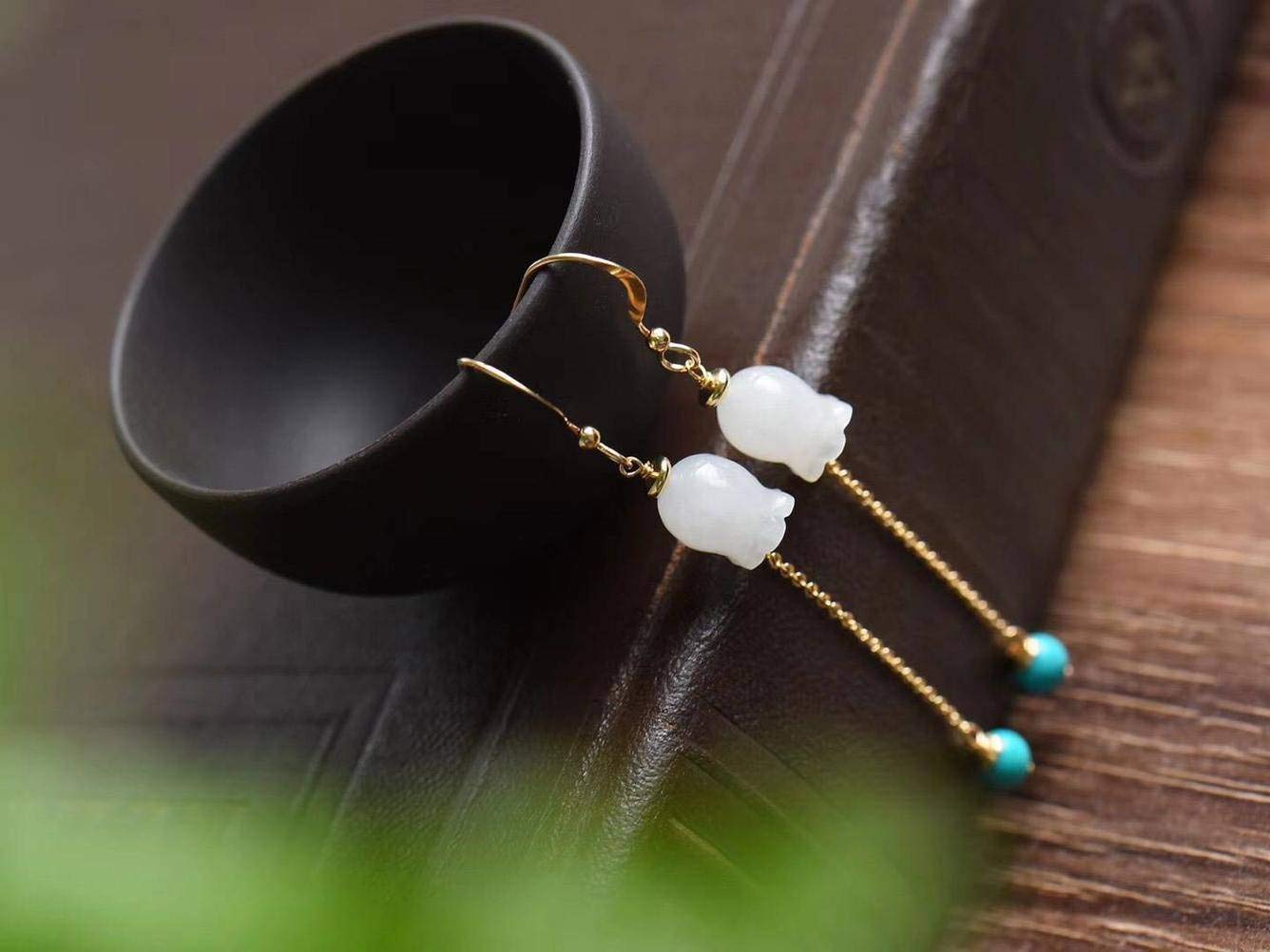 WOZUIMEI Eardrop Earring Stud Earrings for Women S925 Sterling Silver Earrings Fashion Women Silver Plated Four Season Lily of The Valley Nephrite EarringsAs Shown, 925 Silver