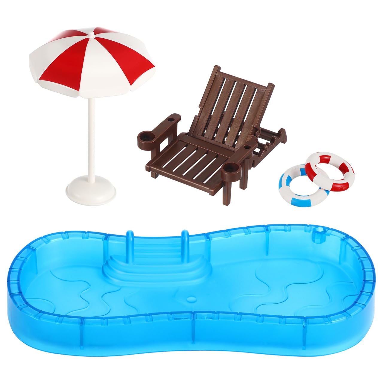 Alipis 1SET Dolls House Furniture, Miniature Beach Chair Set, Micro Landscape Swimming Pool Model, Fairy Garden Summer Accessories for DIY Diorama Decor Mini Swimming Ring Toy