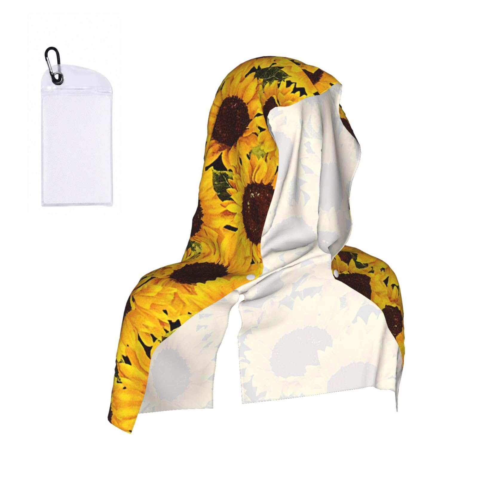 Yellow Sunflowers Print Cooling Hooded Sports Towel, 30×60cm Quick Drying Summer Cool Head Wrap For Neck And Face