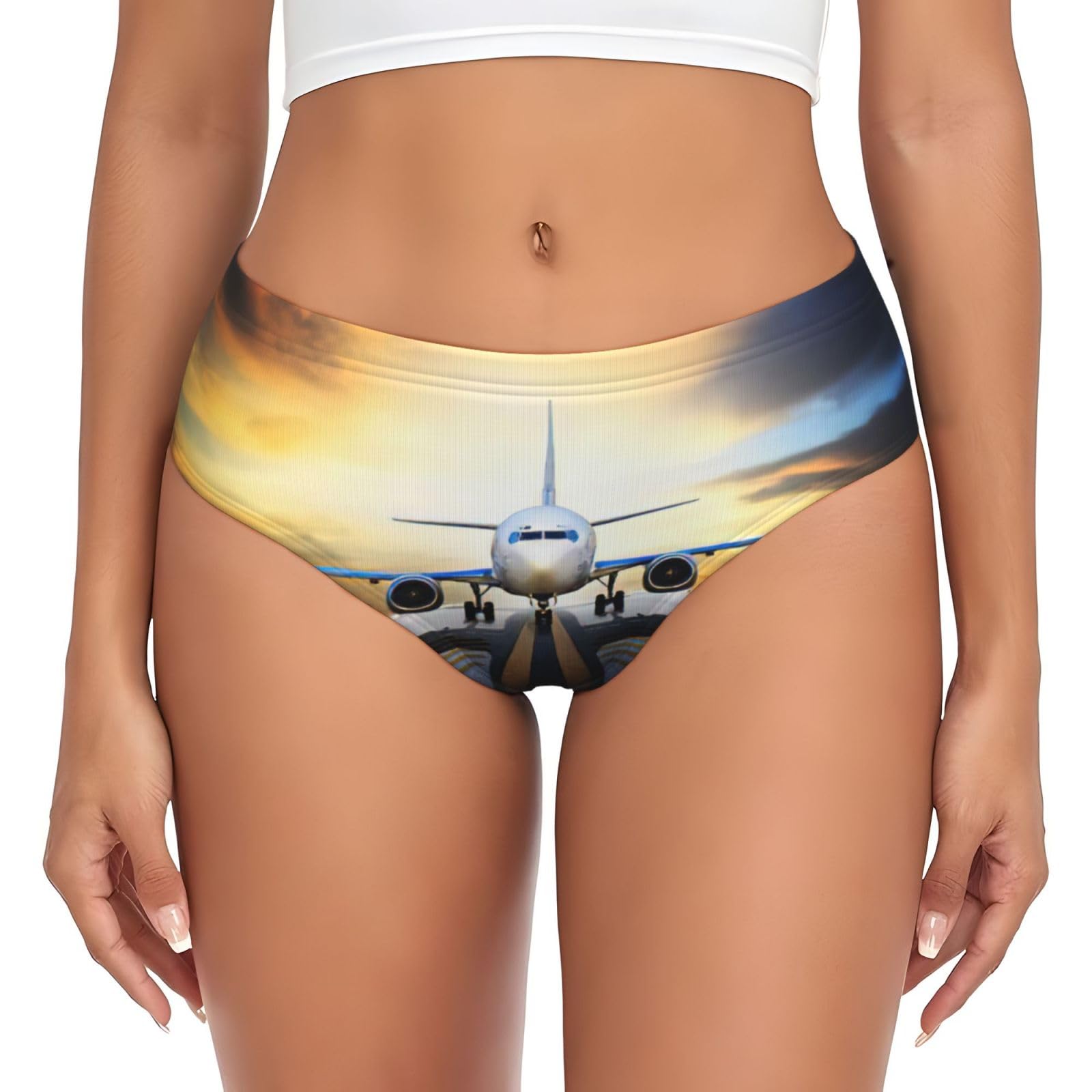 Yagdaa Women's Black Backpack Airplane Print Underwear Soft Stretchy Bikini Briefs Knickers Hipster Panties Underpants