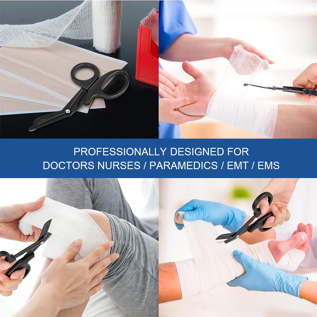 Cesoie di Emergenza, Forbici per Soccorso Infermieristico di Pronto Soccorso per Trauma mediche EMT in Acciaio Inossidabile Paramedici Forbici piegate,18,5 cm (Nero)