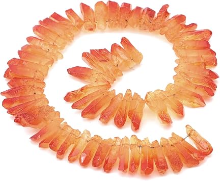 BEADIA Amber Titanium Coated Crystal Quartz Spike Point Stick Beads Rough 0.6"-0.8" for Jewelry Making 15 Inch/Strand