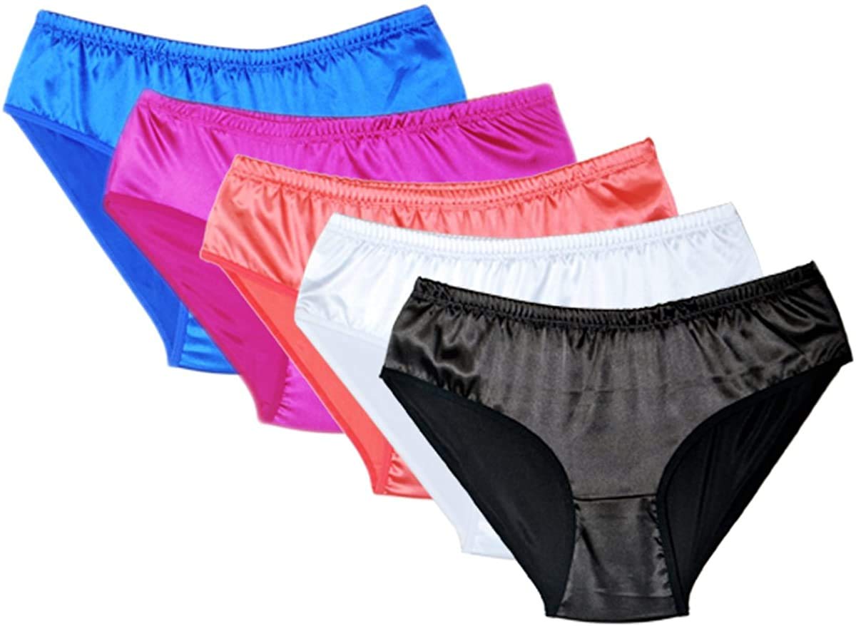 Divas World Sissy Soft Silky Satin Briefs Full Bum Panties Mens Hipster Lingerie Knickers Pack of 5 Assorted (Small)