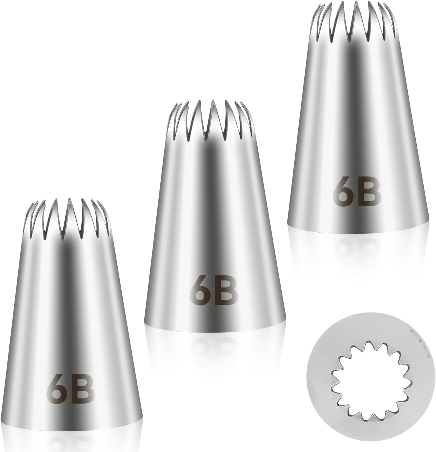 3 PCS 6B Cake Piping Nozzle Tips, Stainless Steel Large Piping Tips Cake Decorating Tools for Buttercream Icing Birthday Cake Cupcake DIY Baking Supplies