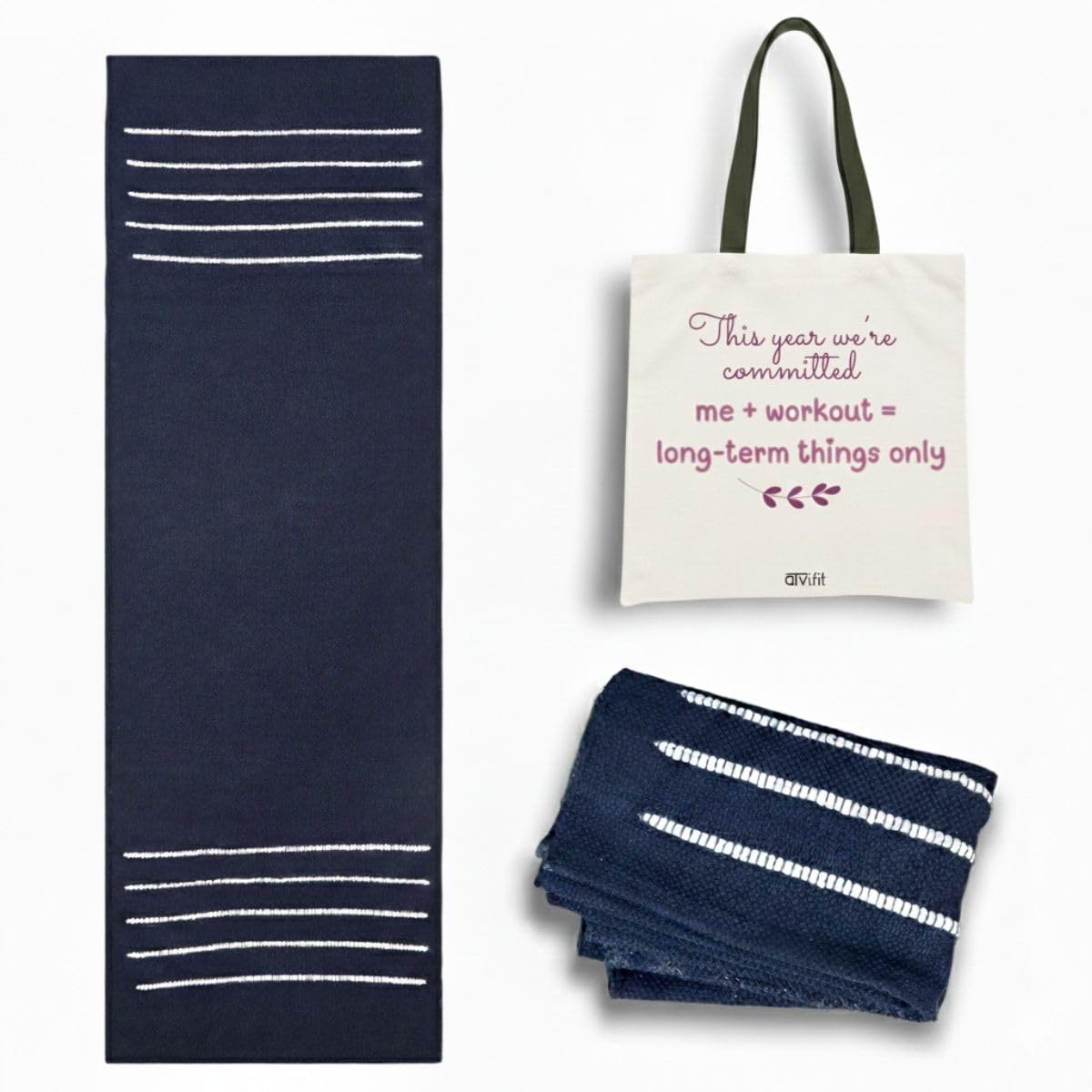 Pure cotton anti-skid, machine wash yoga mat. 73inches x 24inches, 5mm thickness (Dark Blue) With Tote bag (Me+Workout=Long term things only)-picture-11