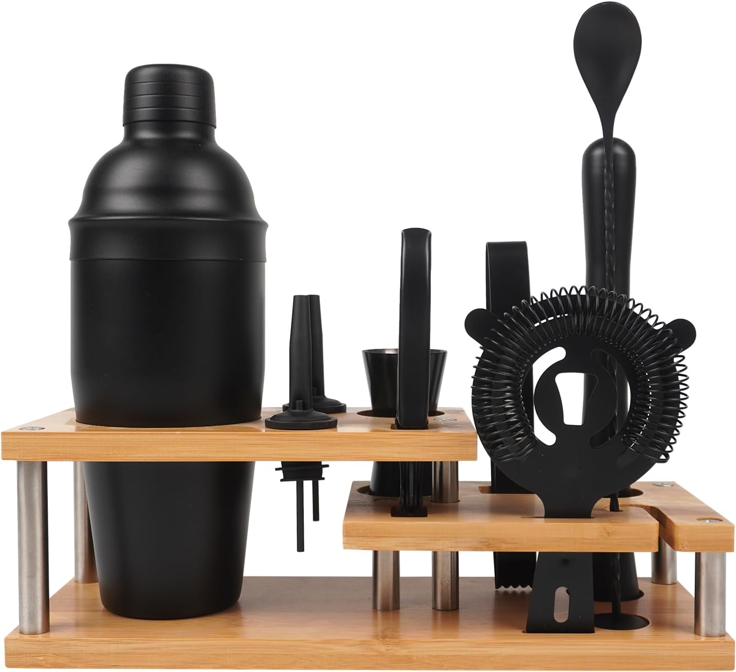 VGCocktail Shaker Set Bartender kit with Stand, Cocktail Set Bar Tools Set for Drink Mixer, Bar Accessories for The Home Bar Set (Black, 10-Pieces)