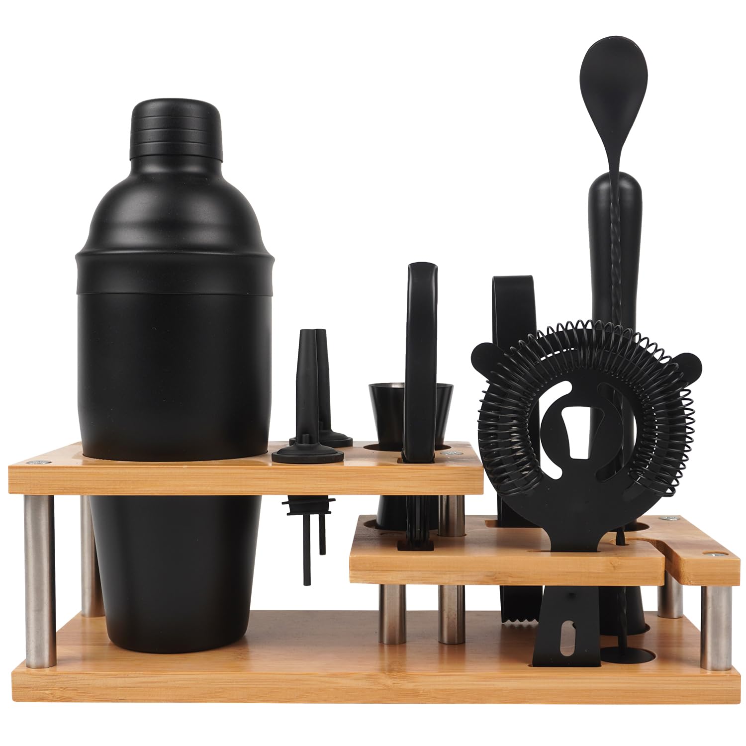 VGCocktail Shaker Set Bartender kit with Stand, Cocktail Set Bar Tools Set for Drink Mixer, Bar Accessories for The Home Bar Set (Black, 10-Pieces)