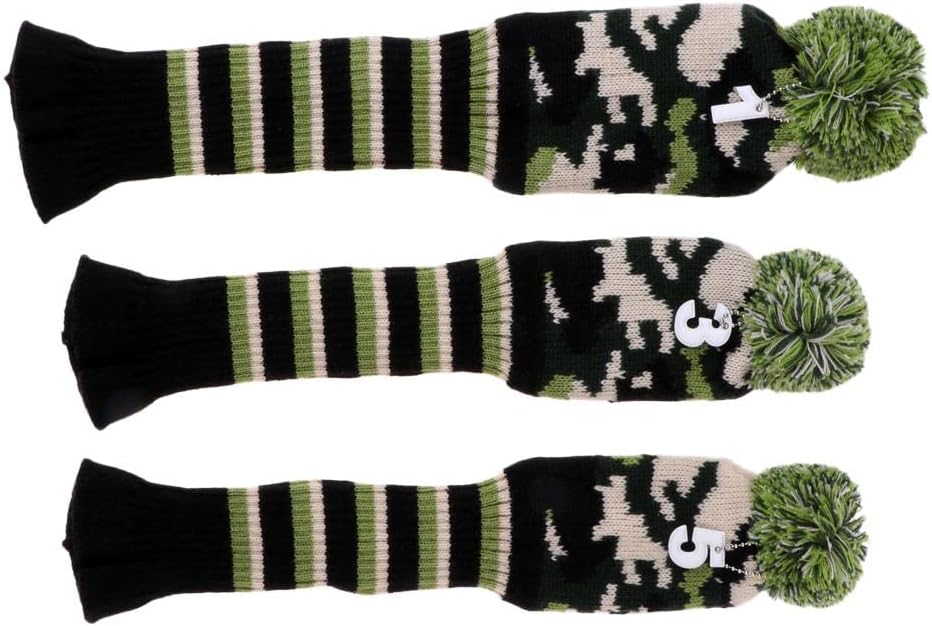 3Pcs Wood Golf Head Covers Knit Pom Pom Vintage Headcover Set - Shaft ion, Easy On/Off - for Golf Club and Putter Heads - Golf Enthusiasts Accessories