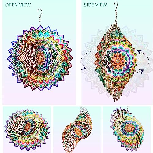 Image of Aoedelyart Wind Spinners Outdoor Mandala Lucky Clover,Wind Spinner Lucky Gifts for Women /Mother /Father /Men,Stainless Steel Kinetic 3D Wind Spinner Outdoor&Indoor Decoration Yard Art Garden Decor