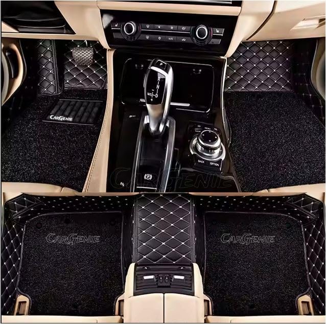 CARGENIE 7D Car Floor Mats for Hyundai Venue HX 6T 2025 New Launching | Waterproof | Antislip | Faux Leather | Full Coverage | All Weather | Custom Fitted 7D Car Floor Mats | Black Silver