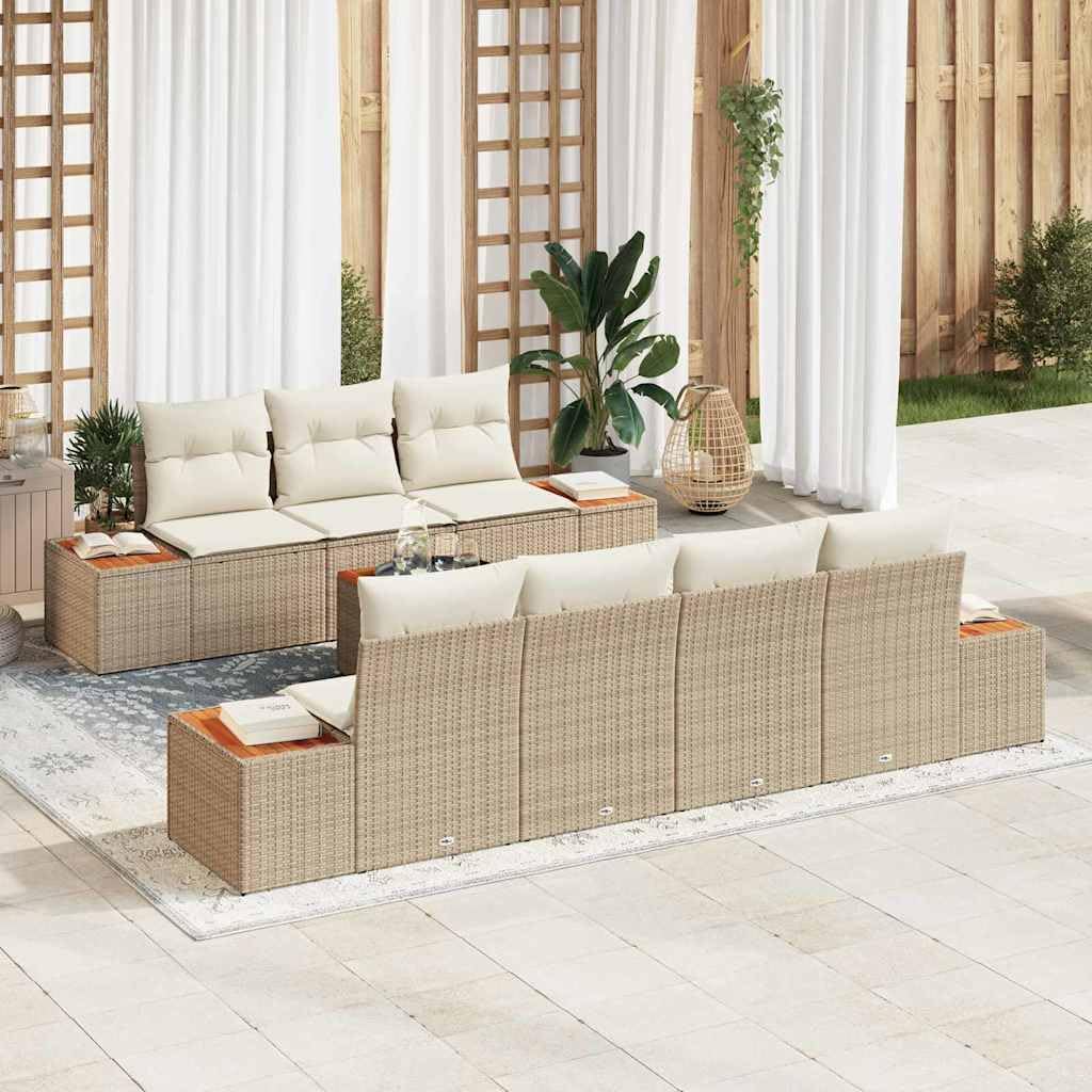 Conjunto jardín sofá Modular 8 pcs Beige poliratán con Cojines Resistentes para terraza Patio balcón Comedor Ocio Barbacoa Piscina Porche Camping Relax