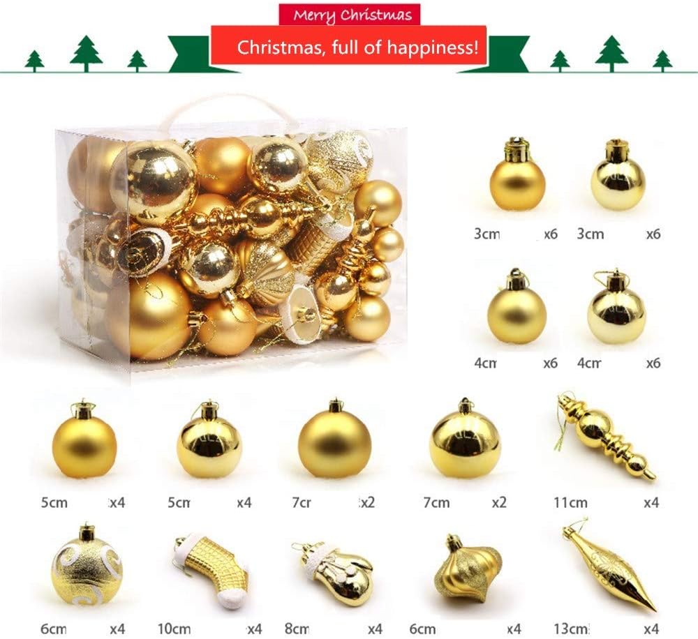 Christmas Baubles Ornaments Set 2.4Inch/6cm, 60Pcs Theme Painting & Glittering Christmas Baubles In Red and White, Plastic Shatterproof Christmas Balls for Christmas Tree Pendants (D)