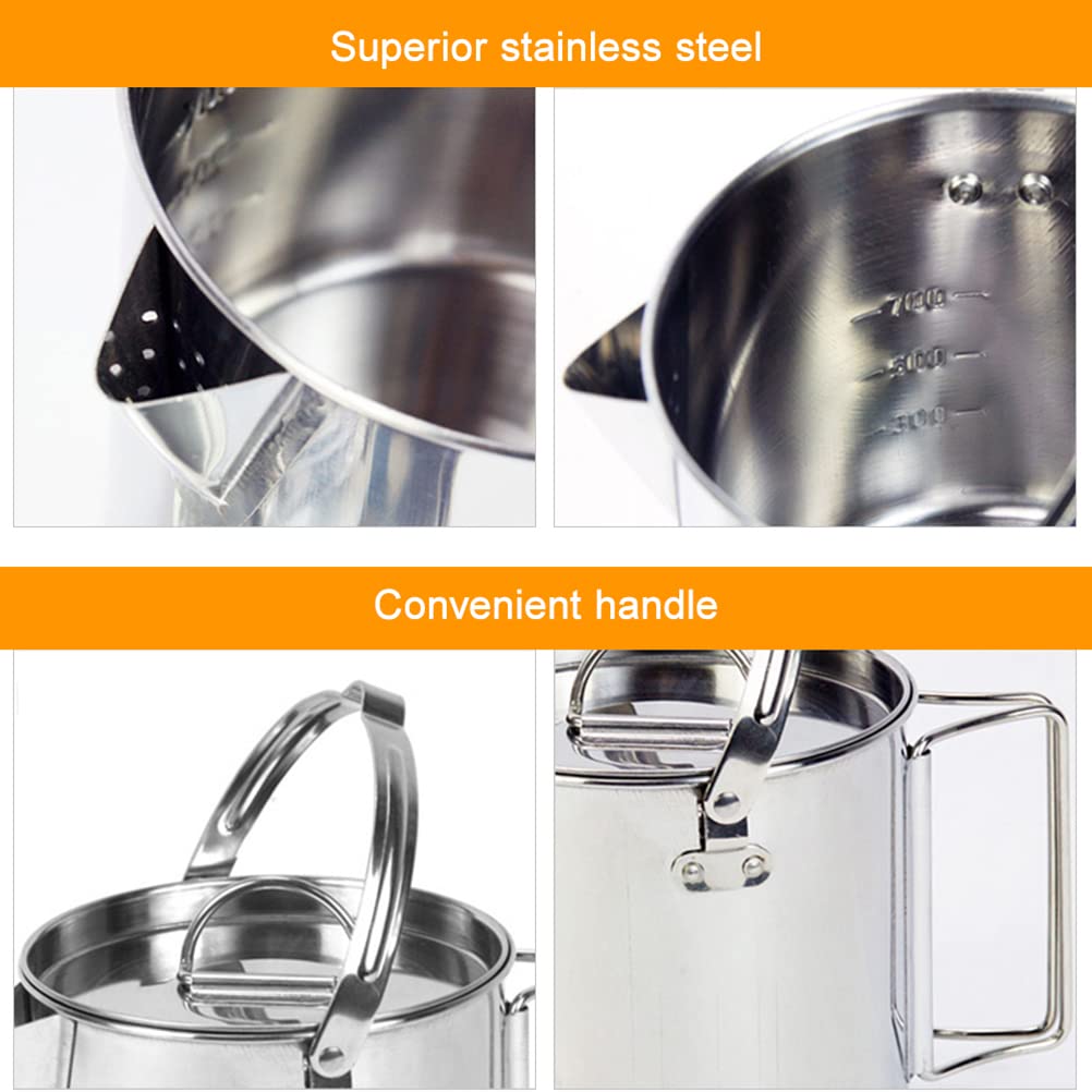 Wsrcxx Outdoor Camping Kettle Stainless Steel Cooking Kettle 1.2L Lightweight Campfire Pot Water Cup for Outdoor Camping Hiking Backpacking with Storage Bag