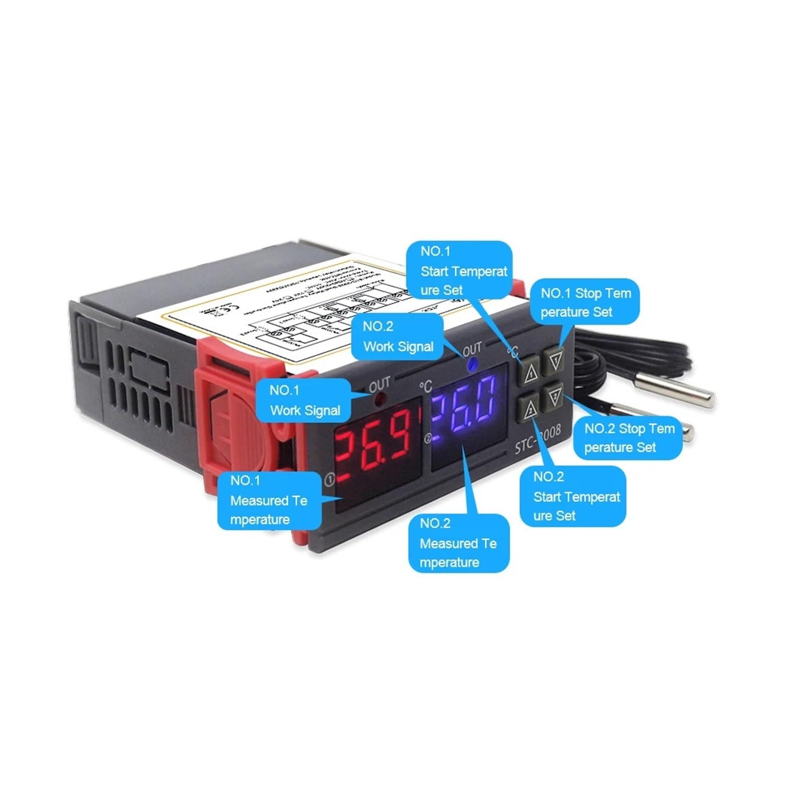 temperaturregler Digitaler Temperaturregler Inkubator Thermostat STC 1000 3008 W1029 12V 24V 220V Temperaturregler(STC-3008 24V)