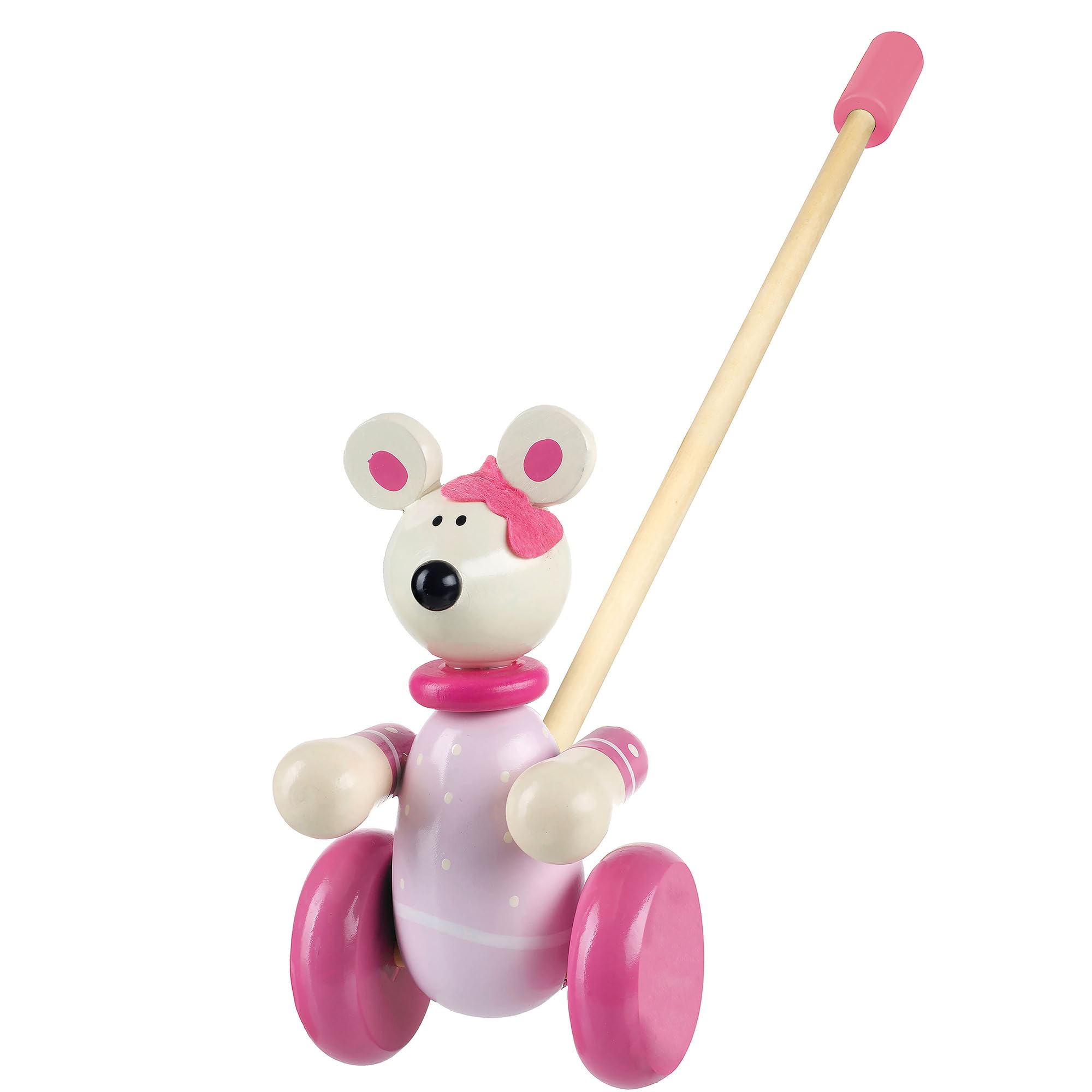 Orange Tree Toys Pink Mouse Push Along | Colorful Wooden Toy for Toddlers Age 1+, Sustainably Made, Encourage First Steps &amp; Develop Key Motor Skills