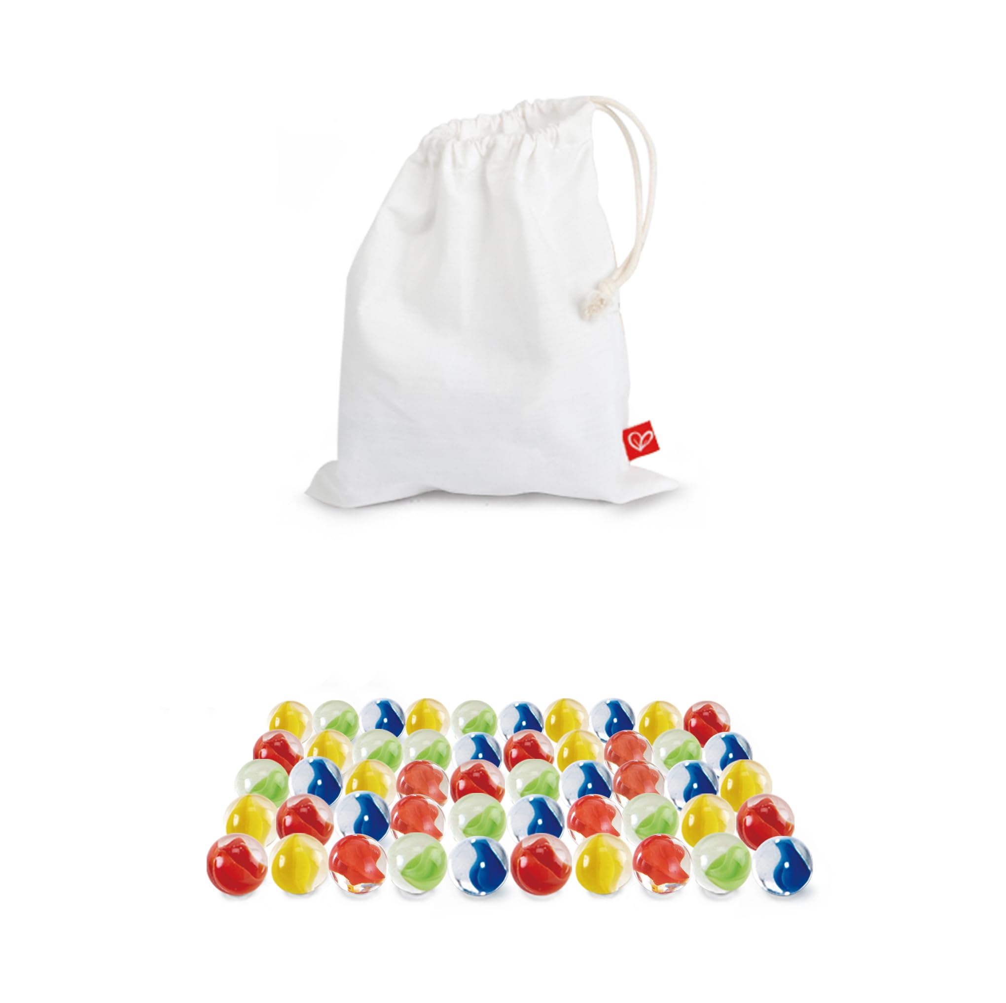 Hape Quadrilla - Biglie da gara | 50 biglie di vetro colorate in sacchetto di cotone per gioco dai 4 anni in su