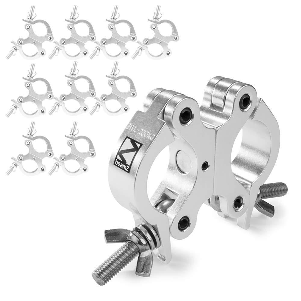 Beamz Bc50-200D Swivel Coupler Truss Clamp Set, 10-Pack Heavy-Duty Slimline Aluminium Clamps, 200Kg Load, Fits 48-51Mm Lighting Truss For Dj Stage Rigging Installations