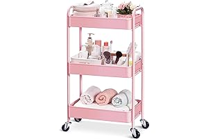 TOOLF 3-Tier Rolling Pink Storage Cart