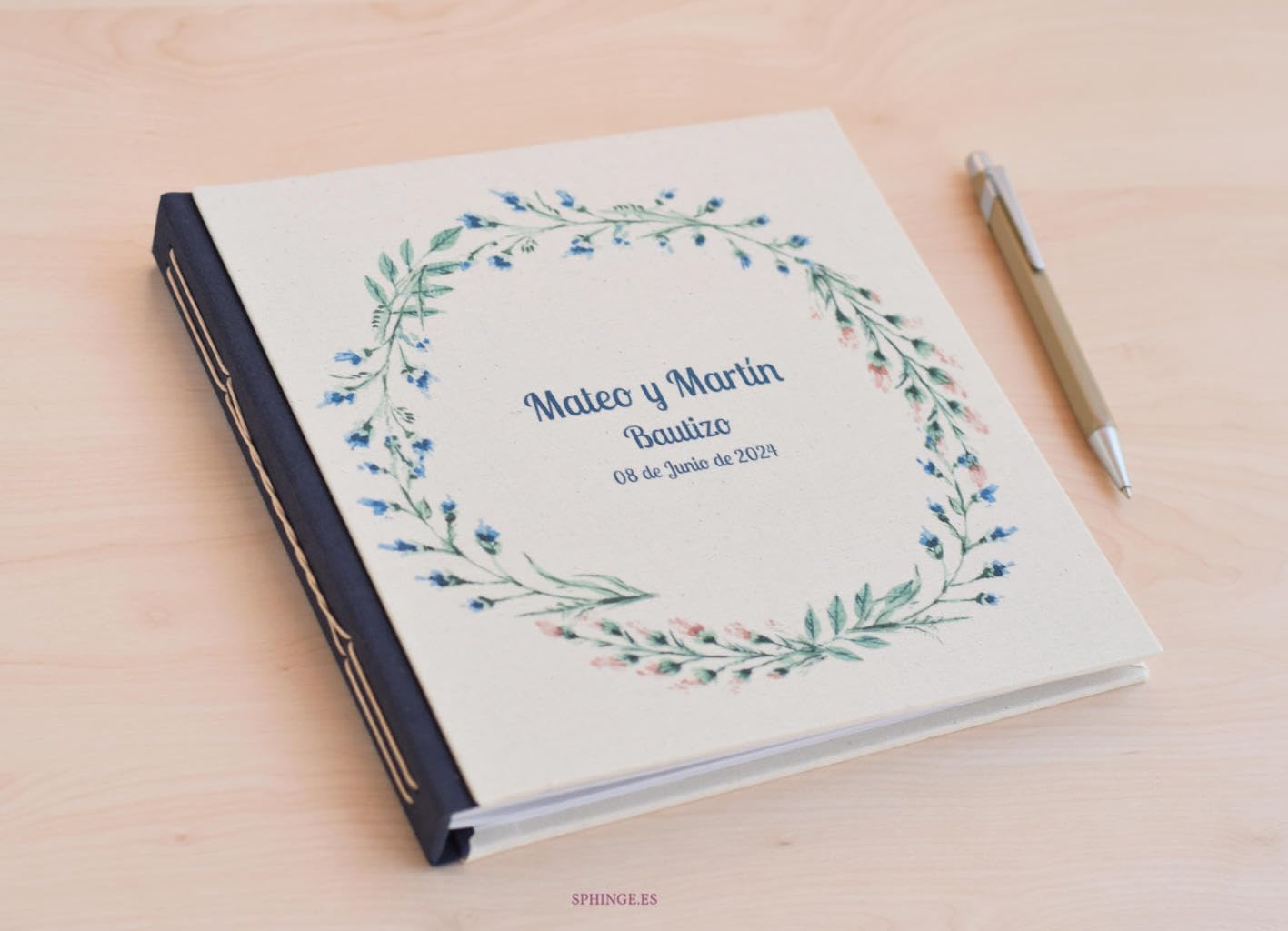 Sphinge Album de Fotos y firmas Personalizado | Portada + 1ª página | Boda Libro de Comunión Visitas | 80 páginas 40 Hojas Tapa Dura | Hojas de Papel o cartulina para Pegar y Escribir | Artesanal