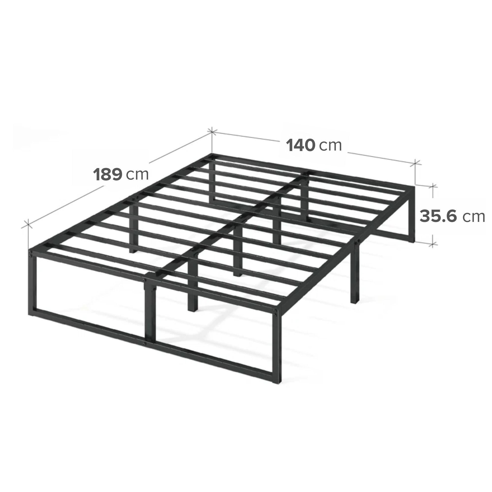 Zinus Lorelai Łóżko 140 x 190 cm - Rama łóżka o wysokości 36 cm z miejscem do przechowywania pod łóżkiem - metalowa rama łóżka platformowego - czarna