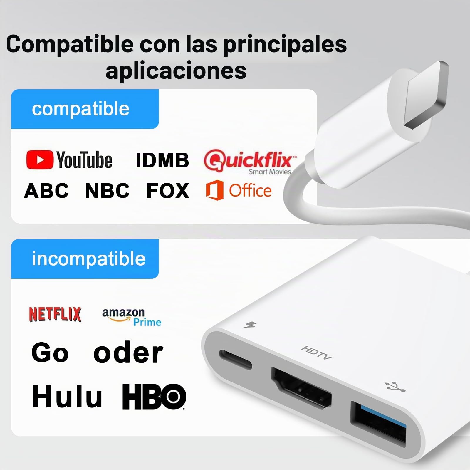 [Certificado Apple MFI] Light-Ning Digital AV Adapter Hub para iPhone iPad, 3 en 1 Light-Ning Hub con Salida HDMI, USB OTG y Puerto de Carga, soporta vídeo, Aplicaciones, Fotos, Juegos, Espejo de